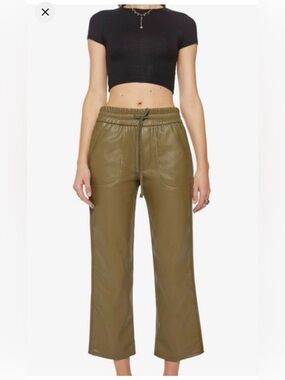 MOTHER Olive Faux-Leather Drawstring Wide-Leg Pants